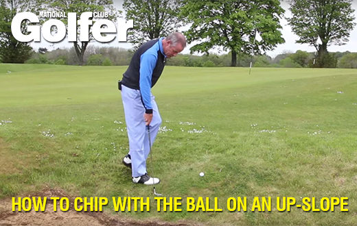 Instruction: How to chip with the ball on an up-slope