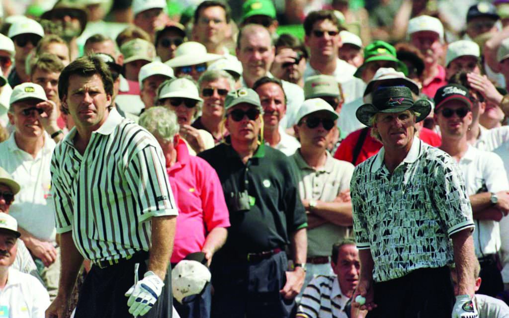 Nick Faldo and Greg Norman at the 1996 Masters | Source: Getty Images