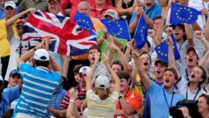 Justin Rose with Team Europe Ryder Cup fans