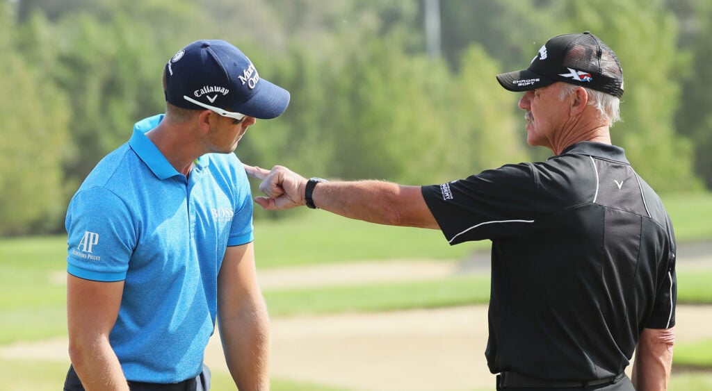 Pete Cowan and Henrik Stenson during a practice session. | Credit: Getty Images