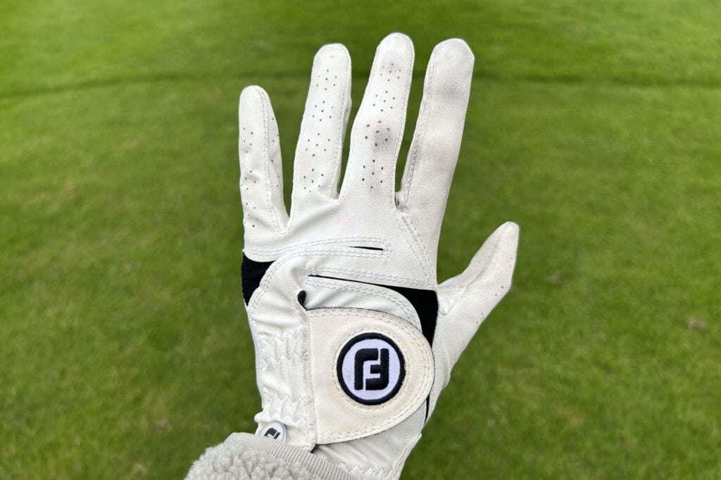 Golf glove for improved grip and control during golf play.
