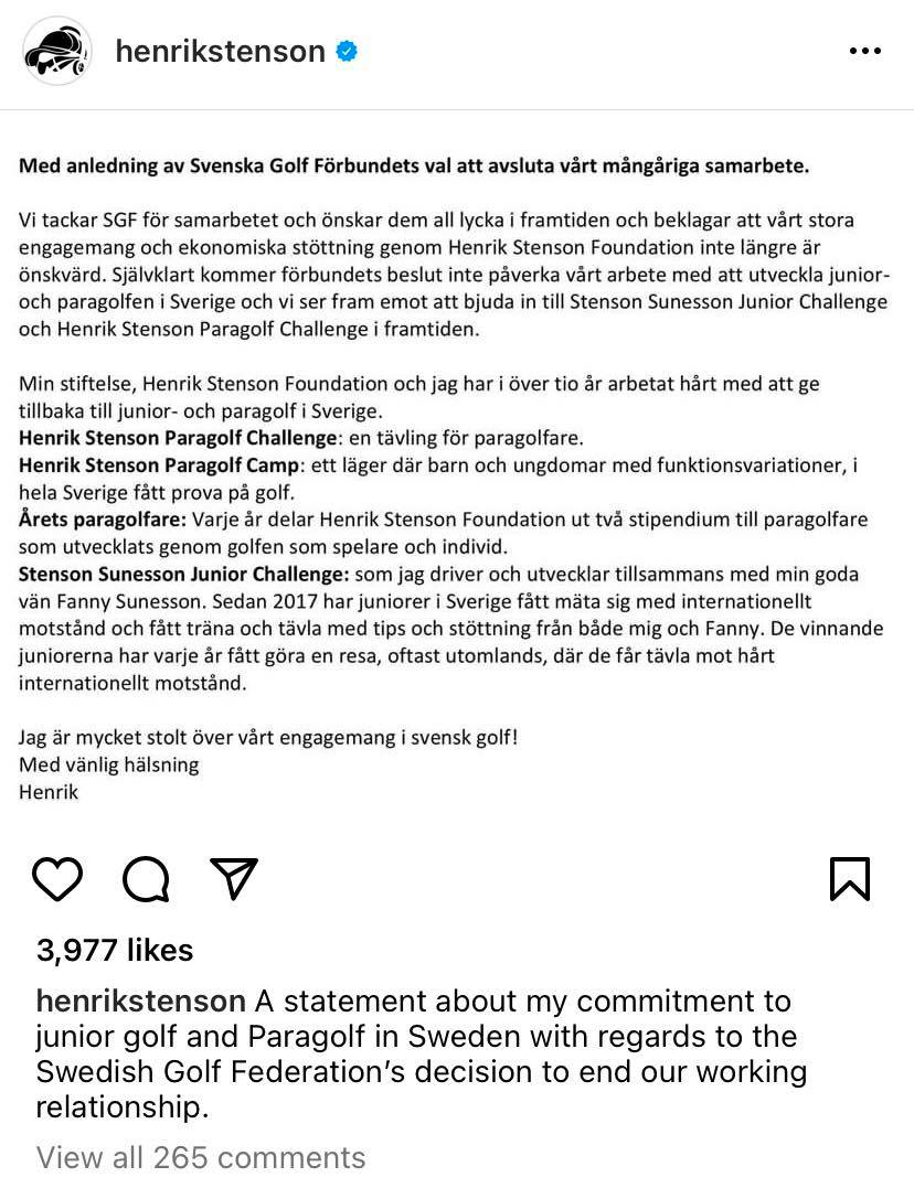 Henrik Stenson announcement