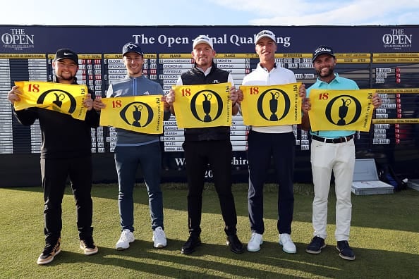  (L-R) Alex Fitzpatrick, Matthew Jordan, Matt Wallace, Tiger Christensen and Kyle Barker during The Open Final Qualifying at The West Lancashire Golf Club on July 04, 2023 | source: Jan Kruger/R&A/R&A via Getty Images