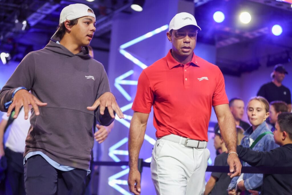 Charlie and Tiger Woods at TGL | Source: Getty Images