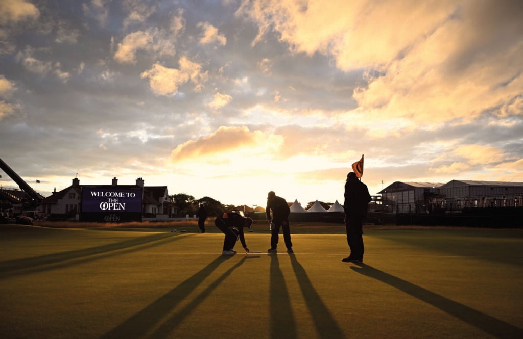 Greenkeepers tend to the second green ahead of day four of The 152nd Open championship at Royal Troon | Source: Tom Shaw/R&A/R&A via Getty Images