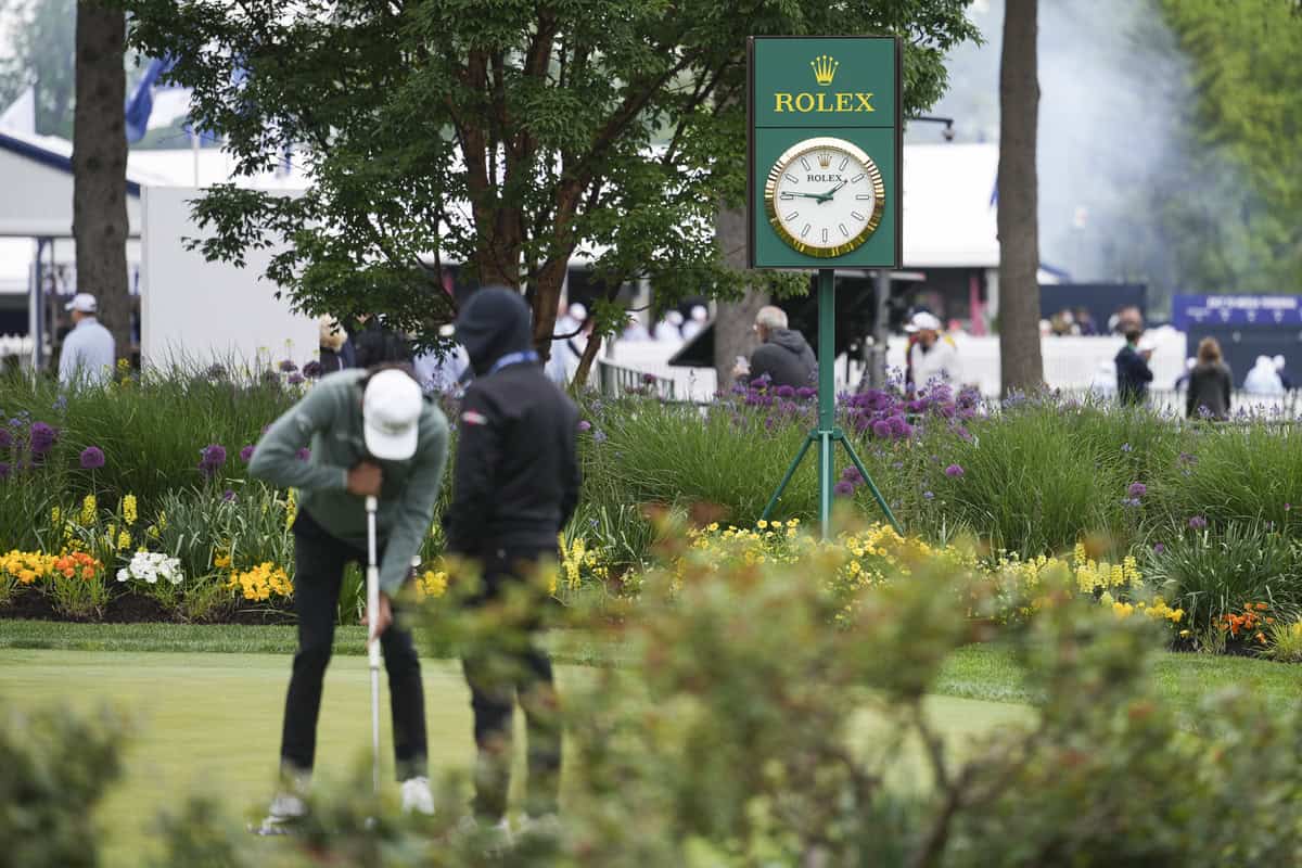 NEWTOWN SQUARE, PA - MAY 11: A general view of the Rolex signage during the PGA Championship Practice Round at Aronimink Golf Club on Monday, May 11, 2026 in Newtown Square, Pennsylvania. (Photo by Darren Carroll/PGA of America)