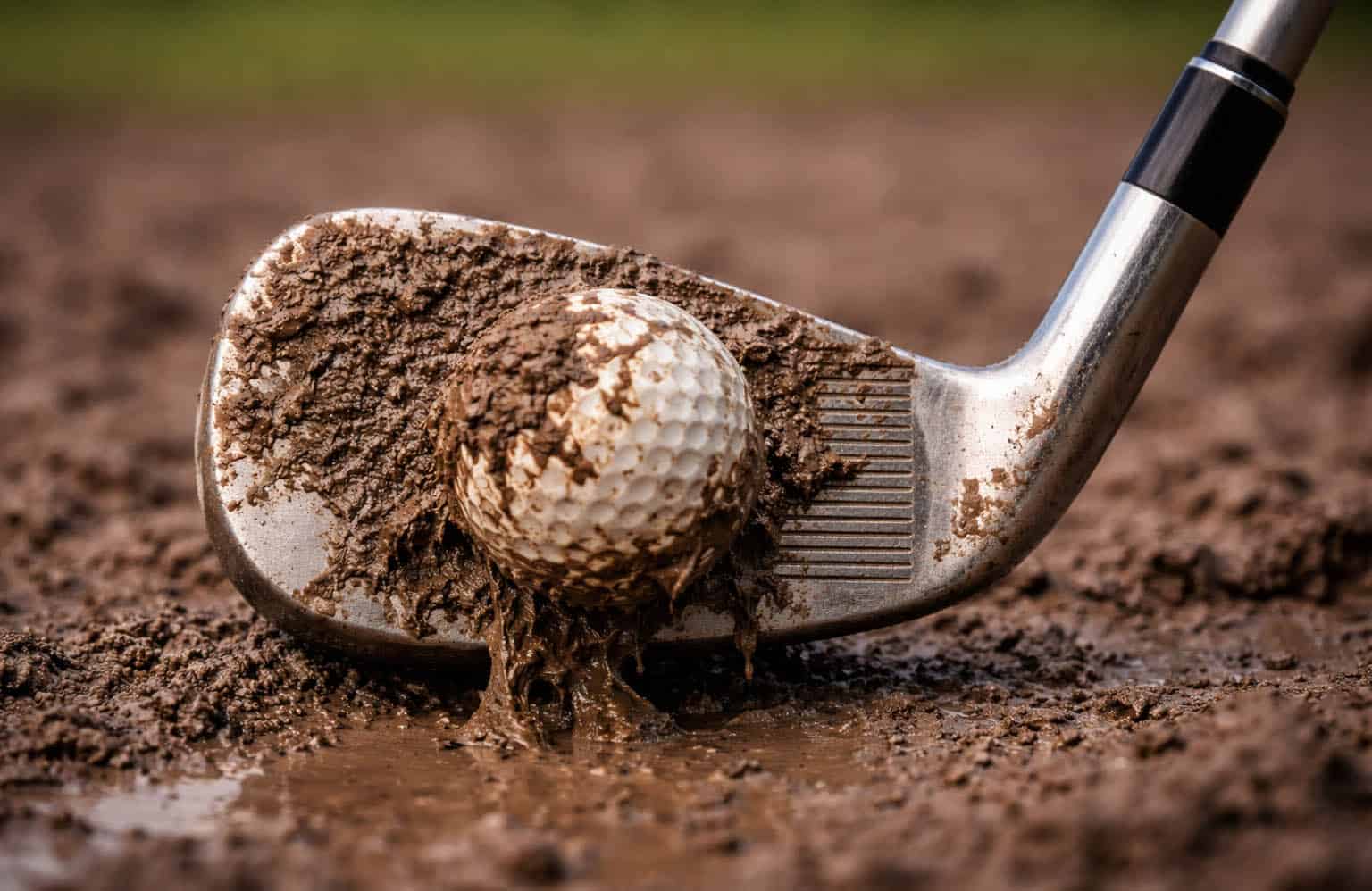 Illustration of a golf ball stuck to the clubface in mud | Source: AI