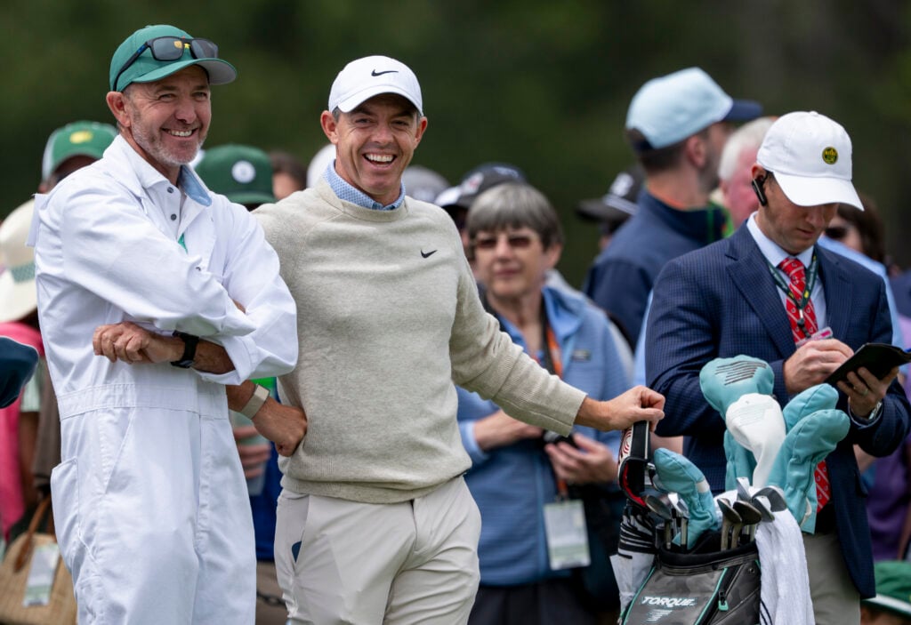 Rory McIlroy warms during a practice round prior to the Masters at Augusta National Golf Club, Monday, April 06, 2026 | Source: Joel Marklund