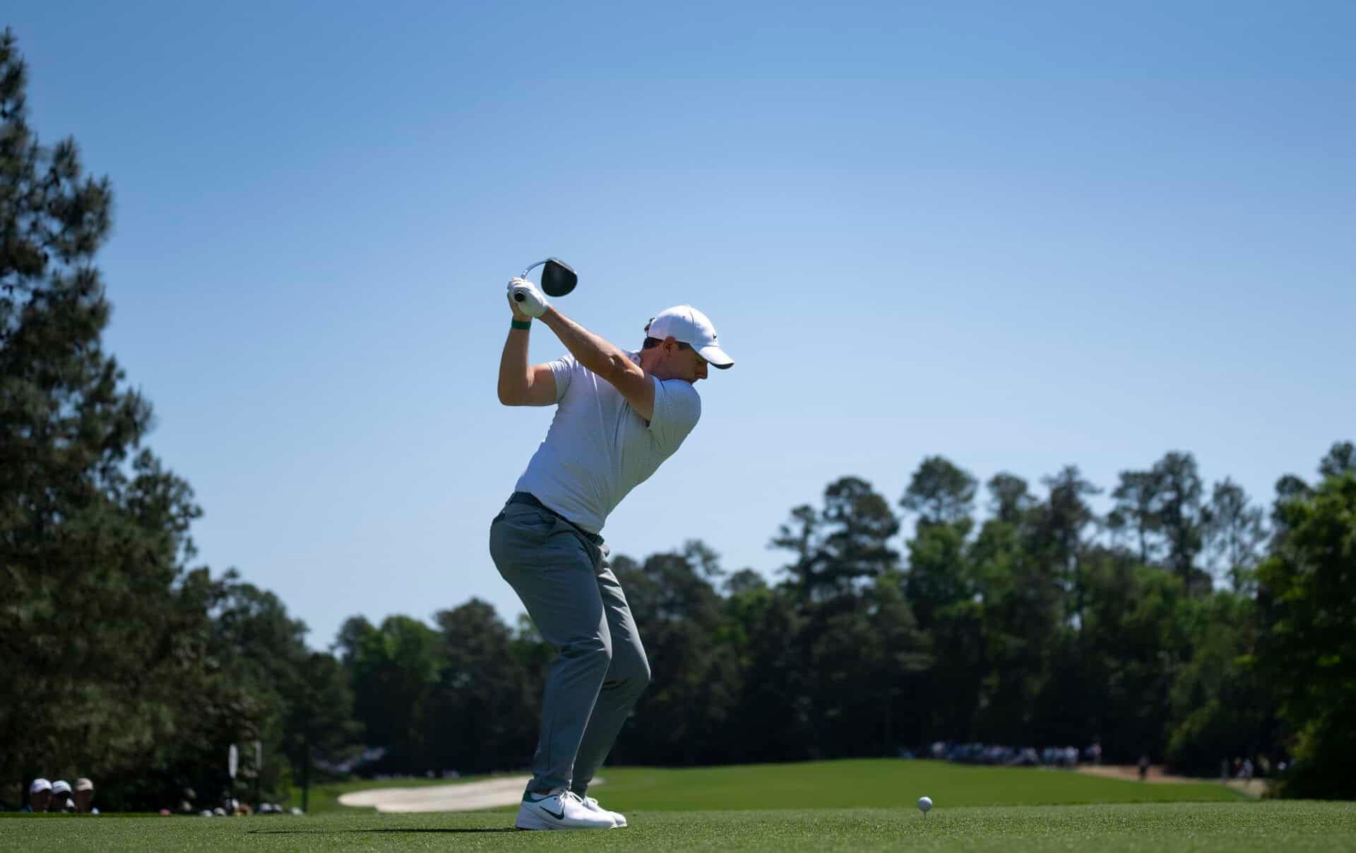 Masters champion Rory McIlroy of Northern Ireland plays a stroke from the No. 5 tee during the second round of the Masters at Augusta National Golf Club, Friday, April 10, 2026 | Source: Joel Marklund