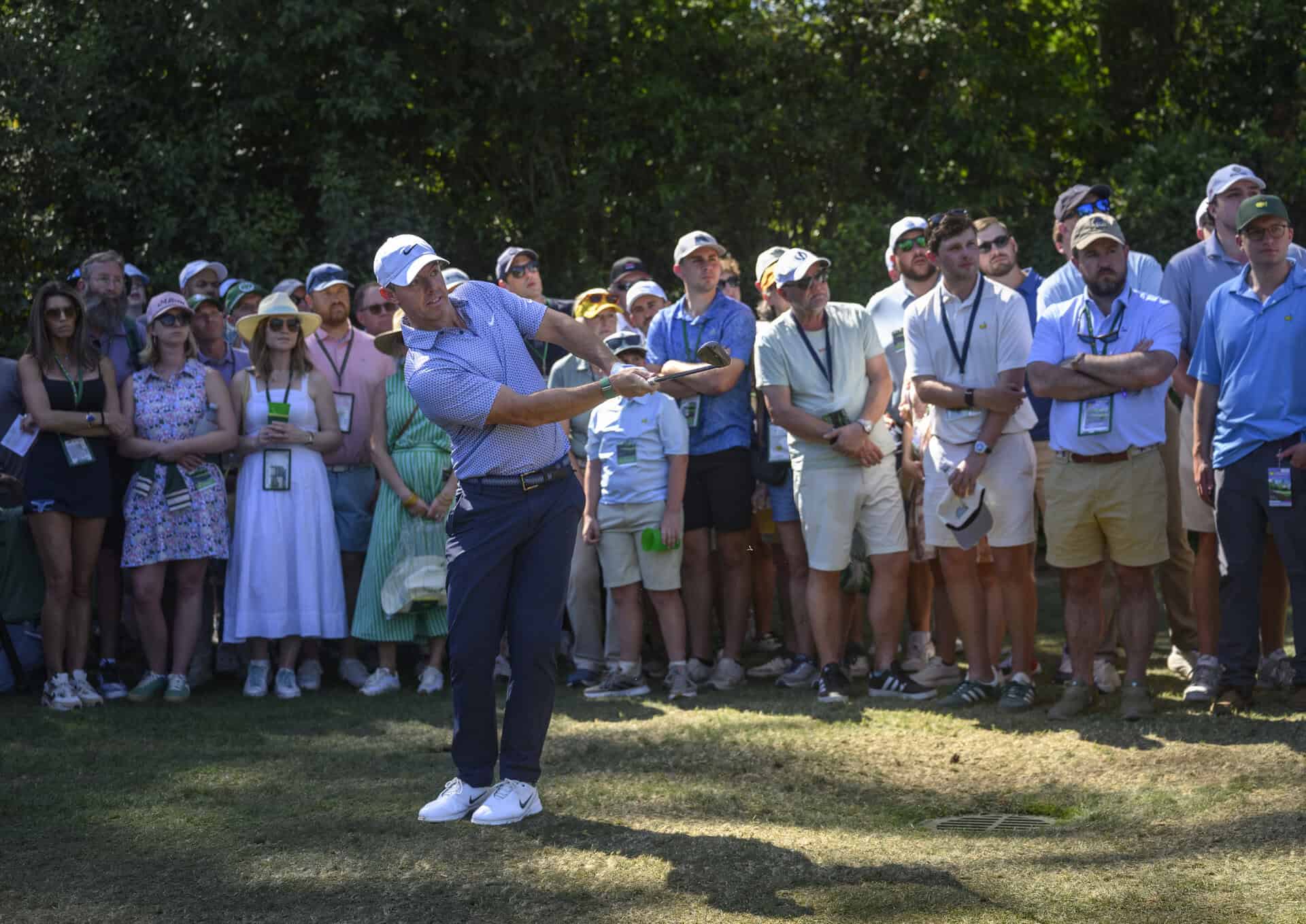 Masters champion Rory McIlroy of Northern Ireland plays an approach stroke during the third round of the Masters at Augusta National Golf Club, Saturday, April 11, 2026 | Source: Kohjiro Kinno