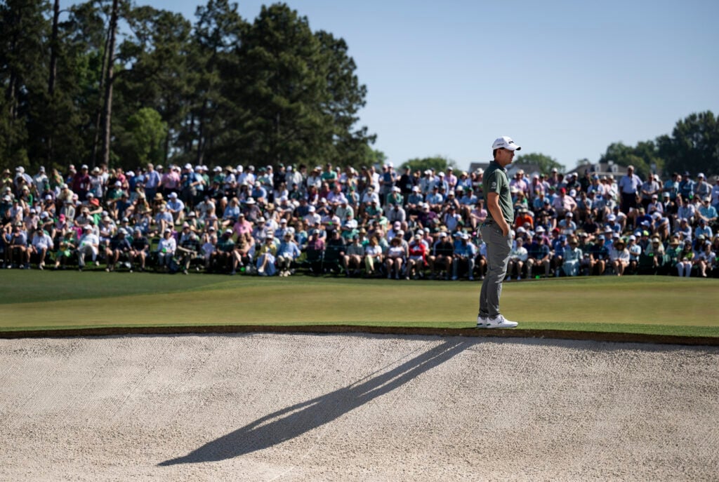Maverick McNealy of the United States on the No. 2 green during the third round of the Masters at Augusta National Golf Club, Saturday, April 11, 2026 | Source: Logan Whitton