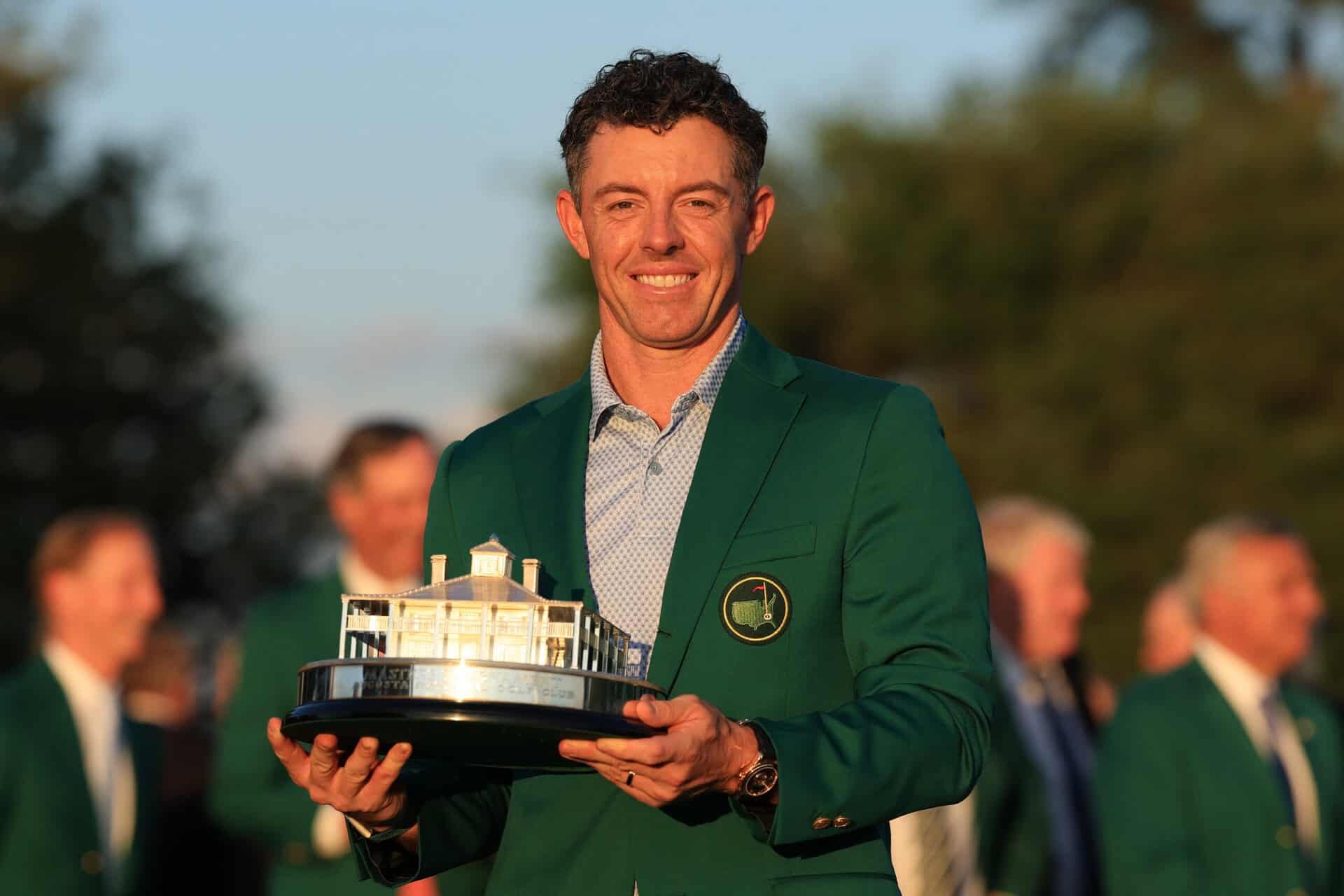 AUGUSTA, GEORGIA - APRIL 12: Rory McIlroy of Northern Ireland holds the Masters trophy after being awarded the Green Jacket following his victory during the final round of the 2026 Masters Tournament at Augusta National Golf Club on April 12, 2026 in Augusta, Georgia. (Photo by David Cannon/Getty Images)