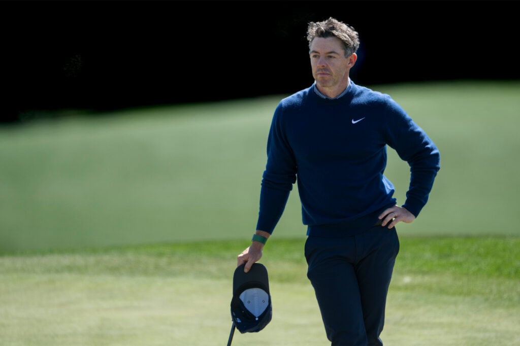 Rory McIlroy on the 17th green of his opening round of the 2026 Masters. Credit: Getty Images