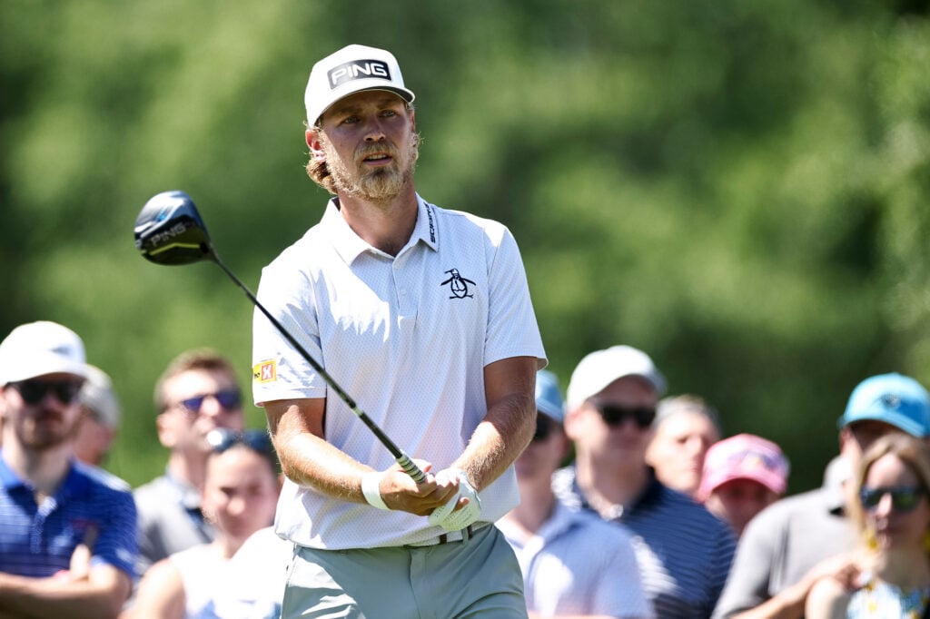 Kristoffer Reitan of Norway looks to hit a tee shot on the ninth hole during the final round of the Truist Championship 2026 at Quail Hollow Country Club on May 10, 2026 | Source: Jared C. Tilton/Getty Images