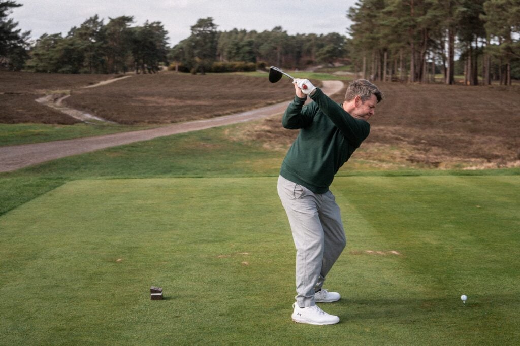 Tom Irwin competing in the 2026 Sunningdale Foursomes | Source: James Sparkes