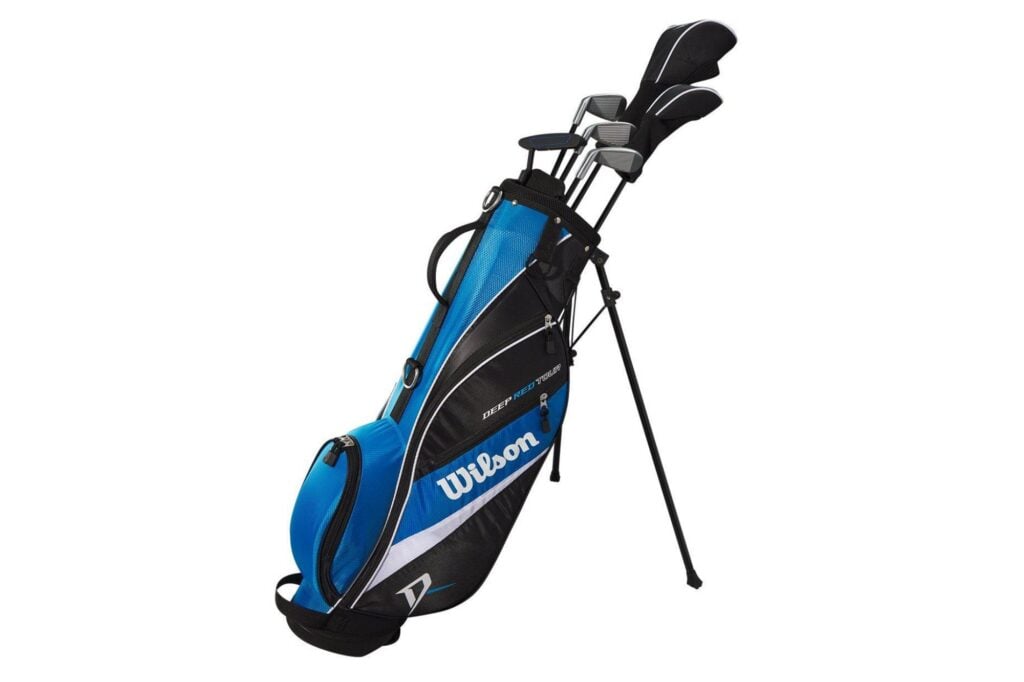 WILSON DEEP RED TOUR JUNIOR 6 PIECE GOLF STAND BAG PACKAGE SET | Source: American Golf