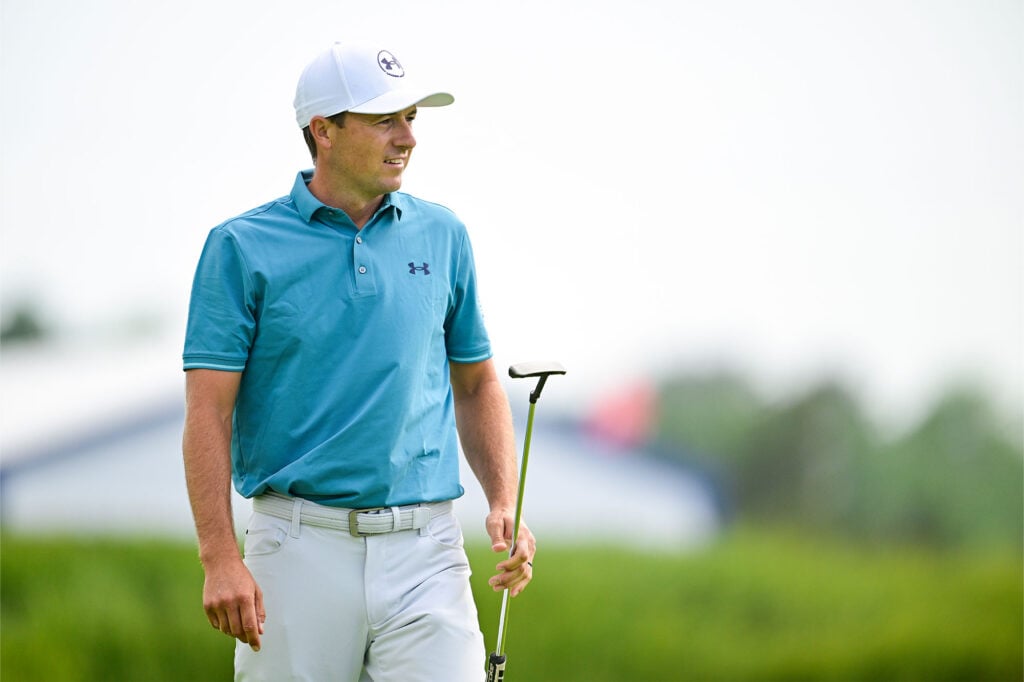 Jordan Spieth reacts on the 10th hole green during the first round of the 2026 U.S. Open at Shinnecock Hills Golf Club in Southampton, N.Y. on Thursday, June 18, 2026 | Source: USGA/Logan Whitton