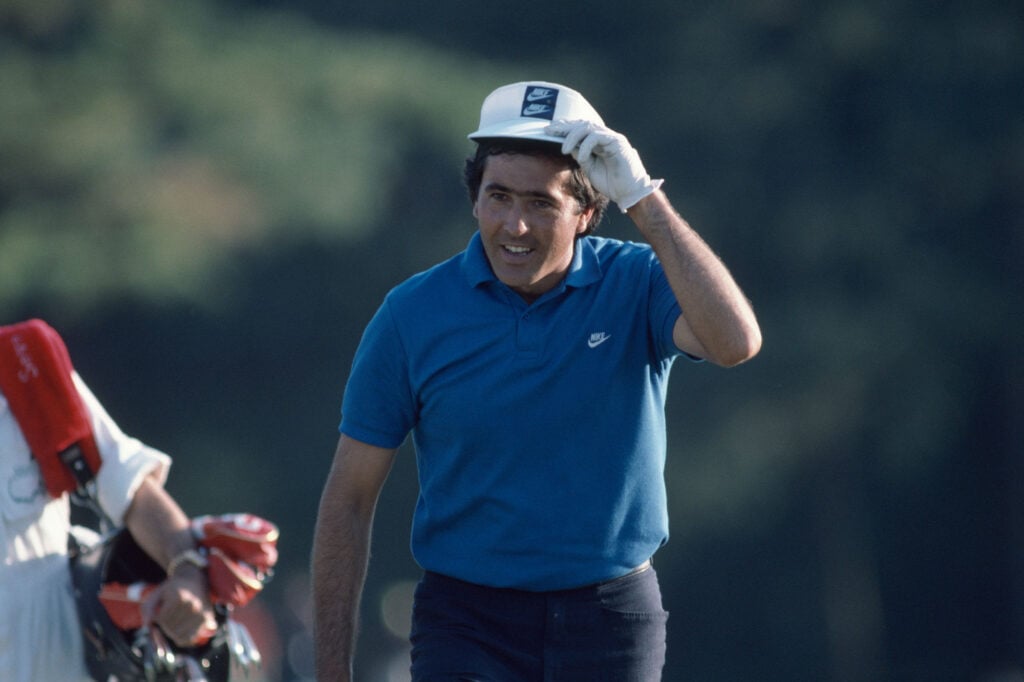 Severiano Ballesteros of Spain acknowledges the crowd during the US Masters Golf Tournament held at the Augusta National Golf Club in Georgia, circa April 1986 | Source: Brian Morgan/Popperfoto via Getty Images