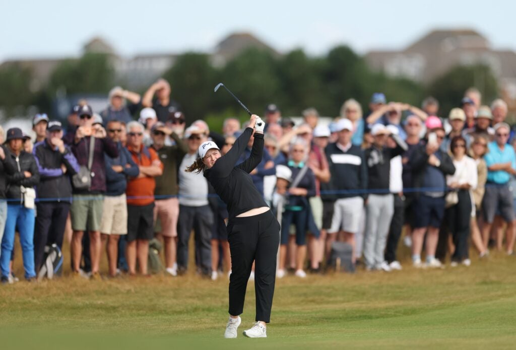 Lottie Woad during the First Round of the AIG Women's Open 2026 at Royal Lytham & St. Annes | Source: Kate McShane/R&A/R&A via Getty Images
Lottie Woad of England plays her second shot on the sixth hole during the First Round of the AIG Women's Open 2026 at Royal Lytham & St. Annes on July 30, 2026 in Lytham St Annes, England. (Photo by Kate McShane/R&A/R&A via Getty Images)