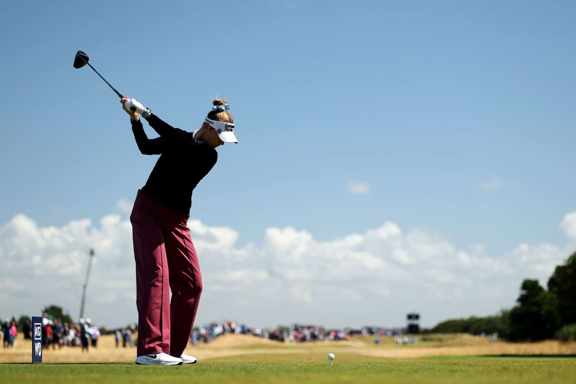 Nelly Korda of the United States tees off on the third hole during the Second Round of the AIG Women's Open 2026 at Royal Lytham & St. Annes on July 31, 2026 in Lytham St Annes, England. (Photo by Richard Heathcote/R&A/R&A via Getty Images)
