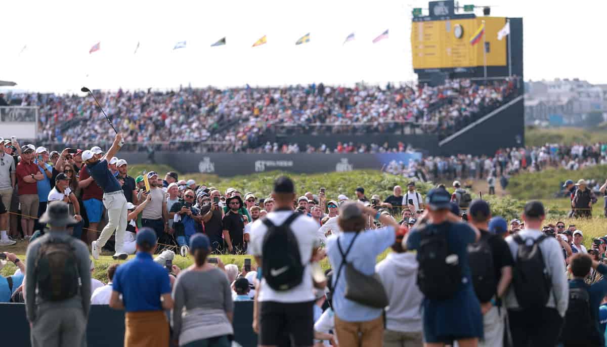 PORTRUSH, NORTHERN IRELAND - JULY 20: Scottie Scheffler of the United States tees off on the 14th hole during the final round of The 153rd Open Championship at Royal Portrush Golf Club on July 20, 2025 in Portrush, Northern Ireland. (Photo by Warren Little/Getty Images)