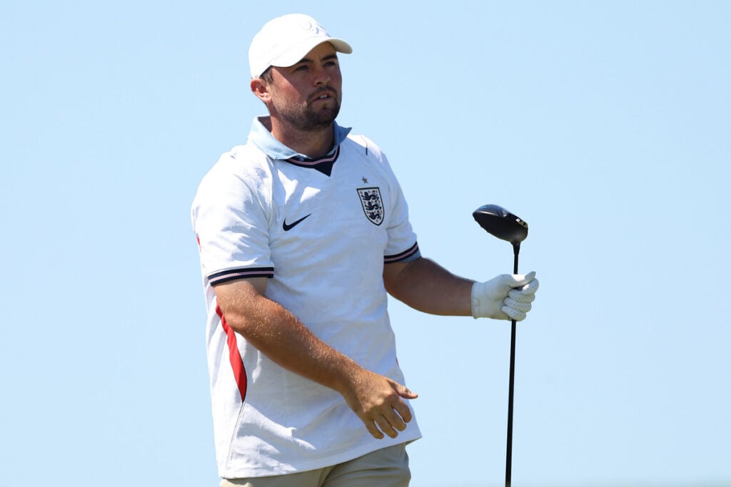 Alex Fitzpatrick in an England shirt at the US Open at Shinnecock Hills Golf Club | Source: Mike Mulholland/Getty Images