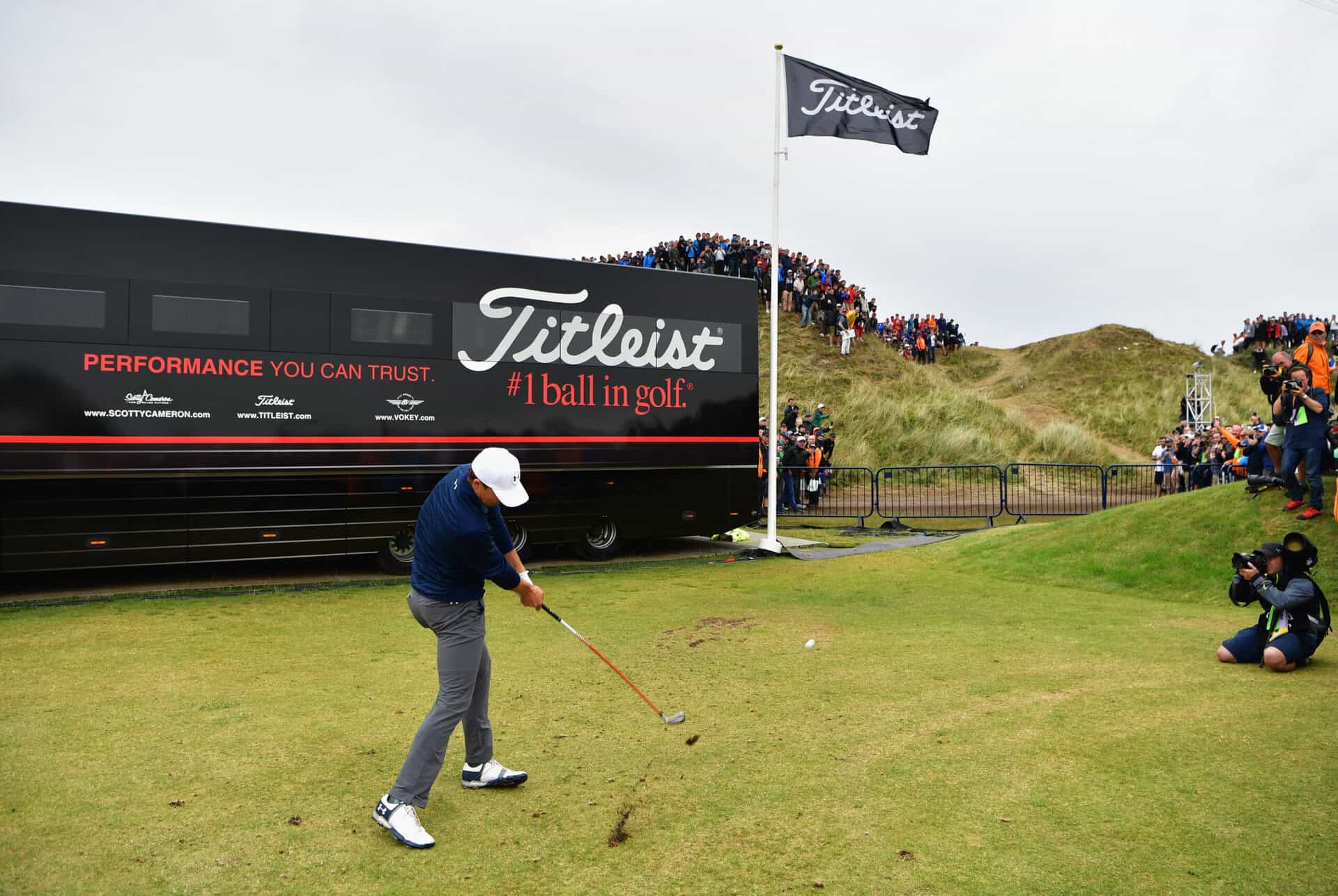 Jordan Spieth of the United States hits his third shot from the practice range on the 13th hole during the final round of the 146th Open Championship at Royal Birkdale on July 23, 2017 in Southport, England. (Photo by Stuart Franklin/Getty Images)