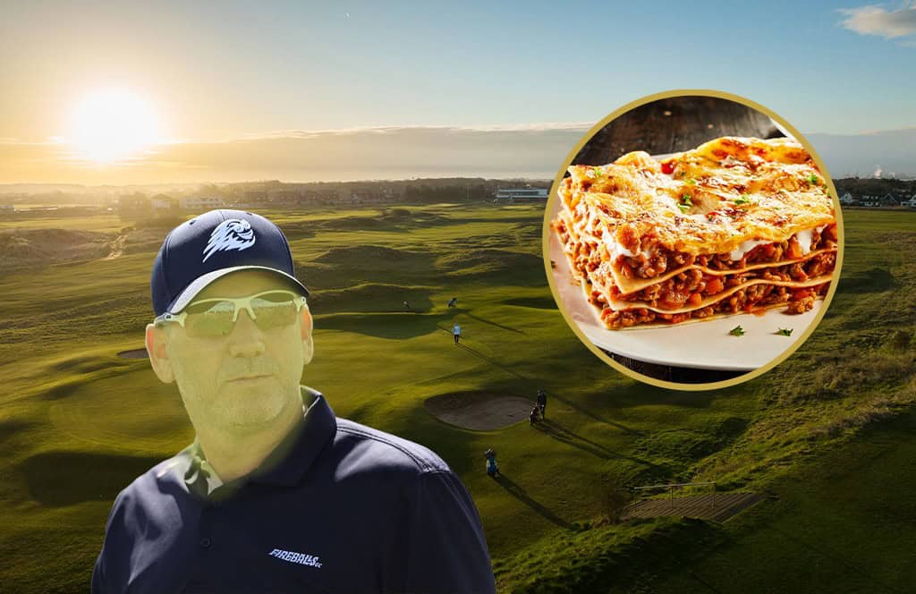 A pic of Sergio Garcia and lasagne| Sources: Getty Images and Adobe Stock