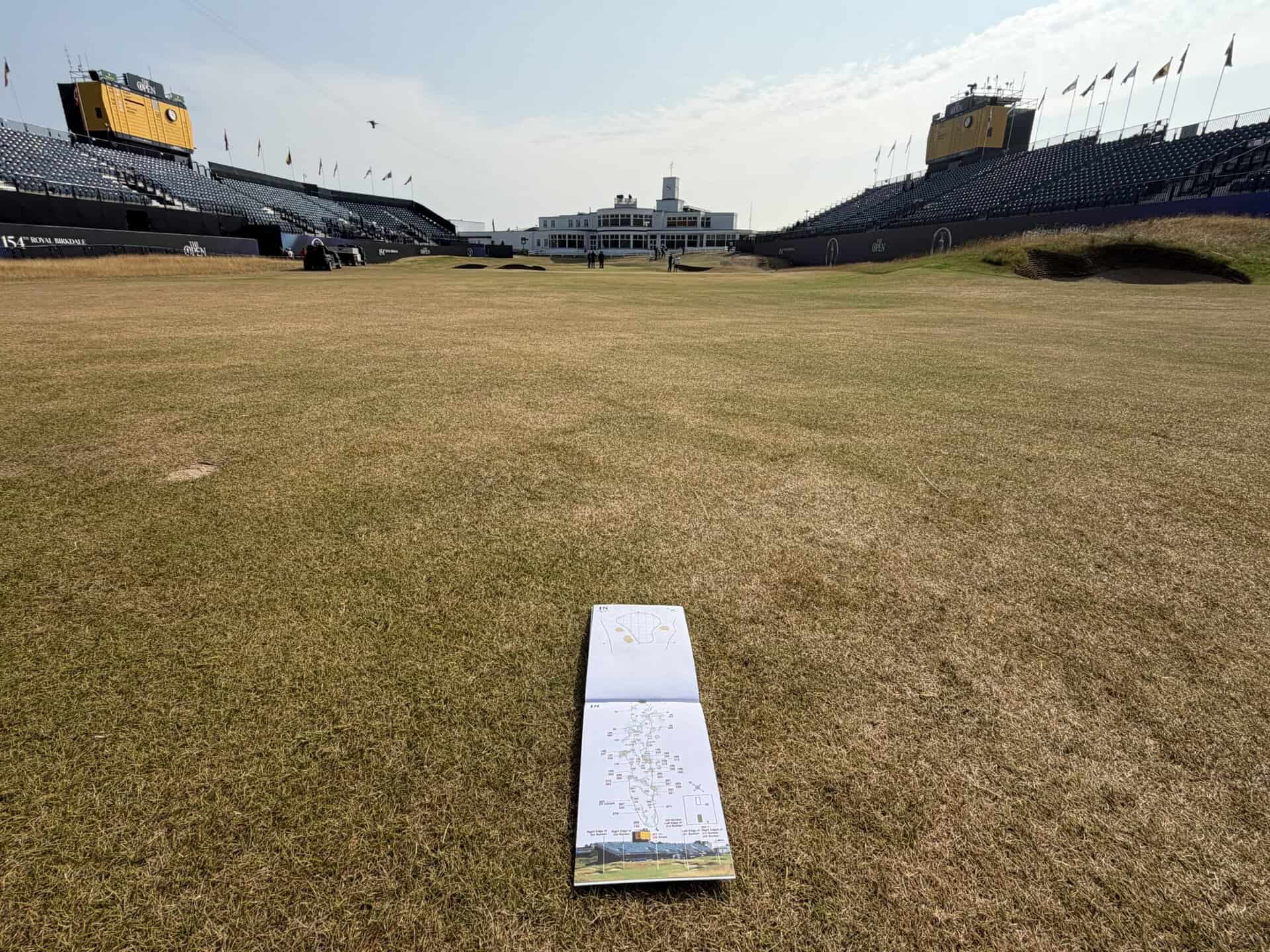The Open yardage book on the 18th green | Source: NCG