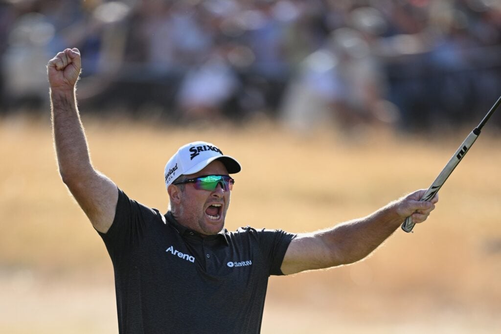 Ryan Fox of New Zealand celebrates victory on the 18th green during Day Four of the The 154th Open Championship at Royal Birkdale on July 19, 2026 in Southport, England. (Photo by Stuart Franklin/R&A/R&A via Getty Images)