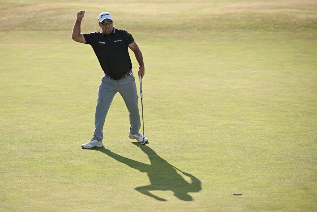 Ryan Fox celebrates victory on the 18th green at The 154th Open Championship at Royal Birkdale | Source: Charlie Crowhurst/R&A/R&A via Getty Images