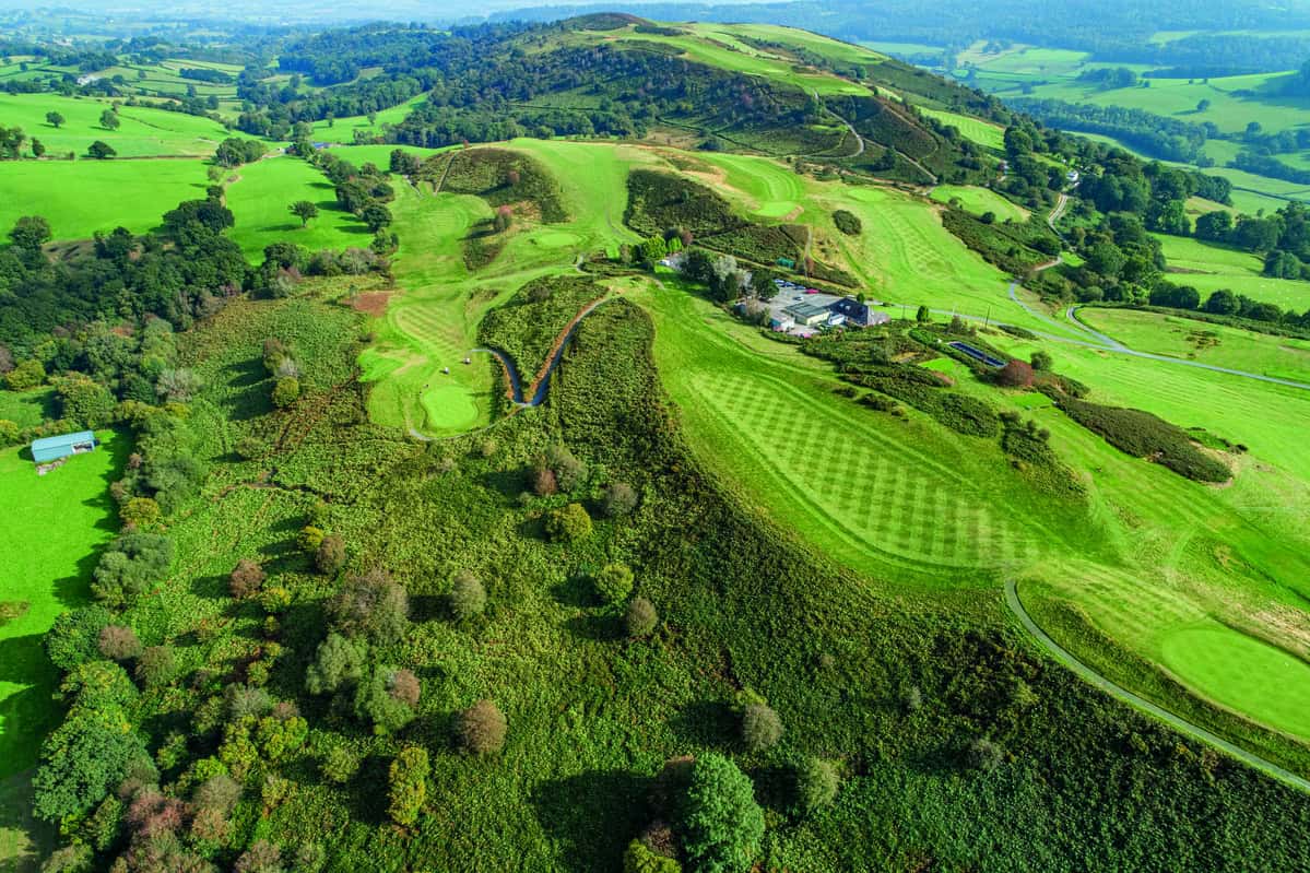 Aerial shot of the 16ht hole at Welshpool Golf Club