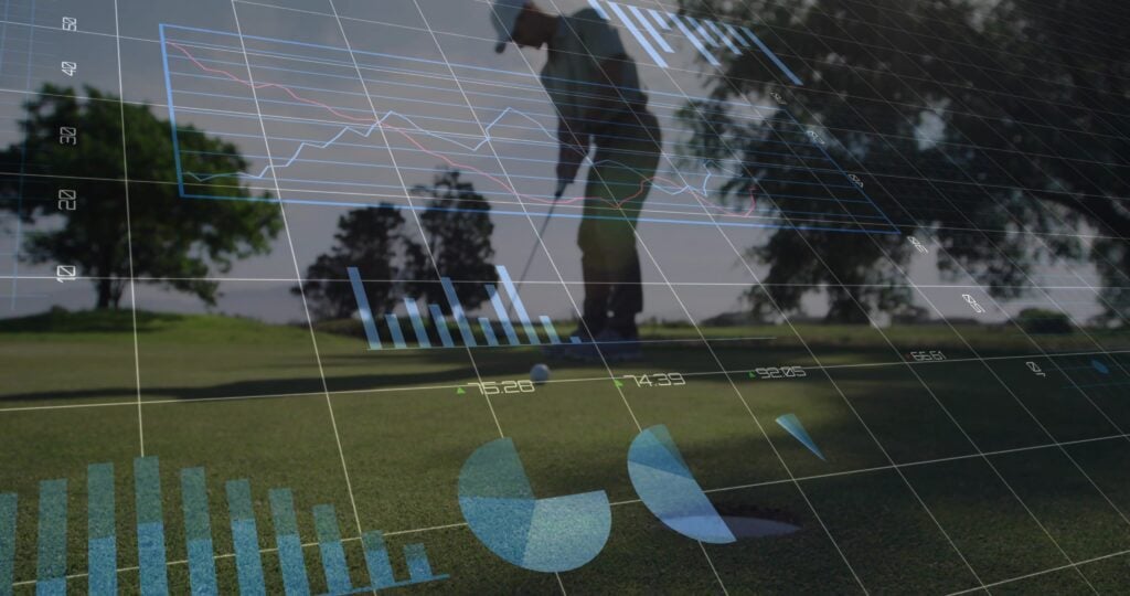 A golfer putts out surrounded, in the foreground, by various data streams | Source: Adobe Stock World Handicap System data
