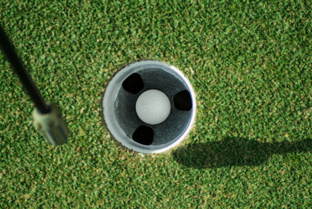 A golf ball rests in the hole | Source: Adobe Stock
provisional ball