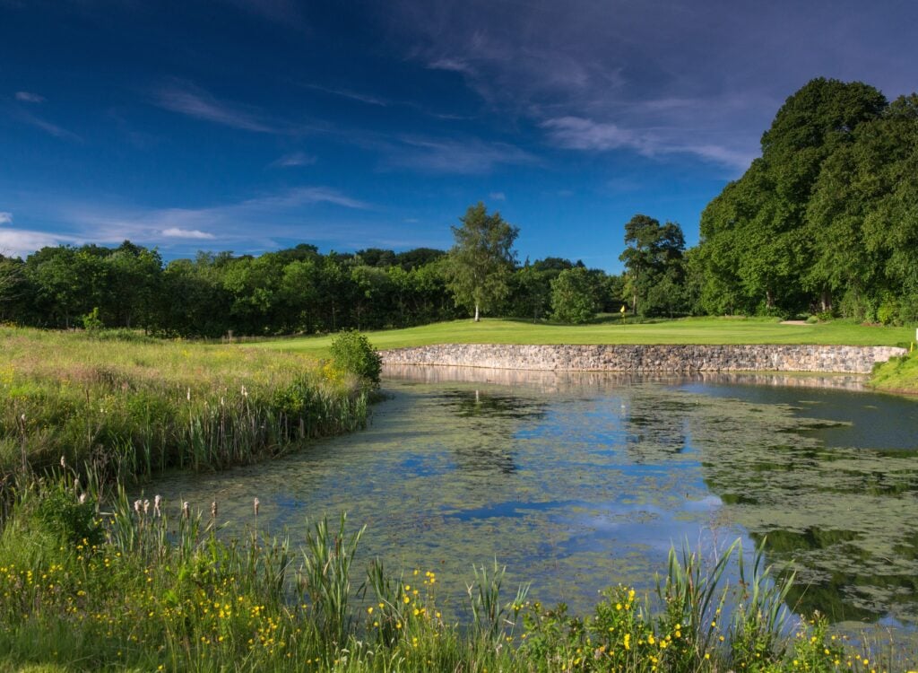 Galgorm Castle challenges your nerve with water on several holes â including here at the par-3 7th