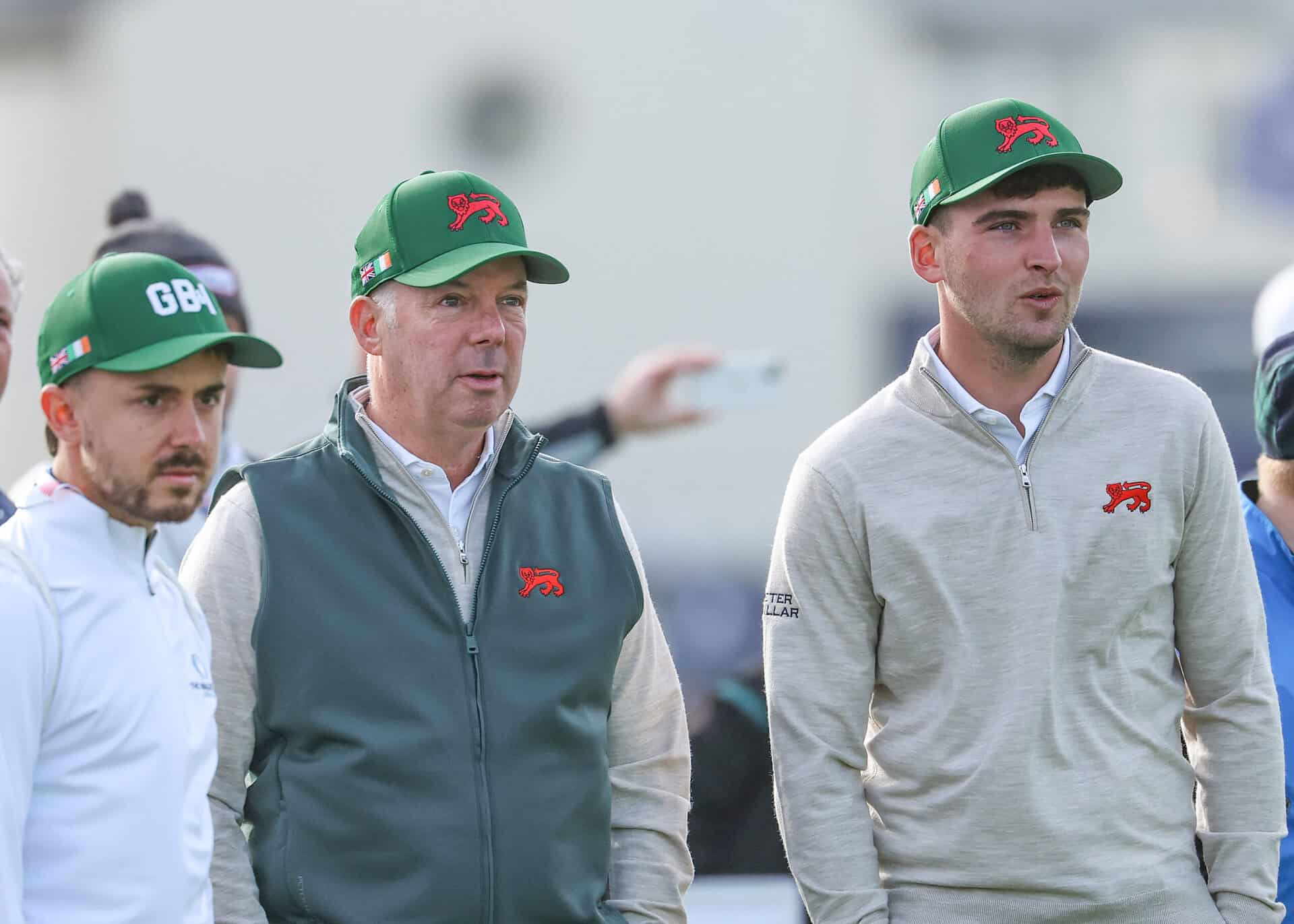LAHINCH, IRELAND - SEPTEMBER 03: Dean Robertson of Scotland the Great Britain and Ireland team captain with Jack Whaley on the first tee prior to the Walker Cup at Lahinch Golf Club on September 03, 2026 in Lahinch, Ireland. (Photo by David Cannon/Getty Images)
