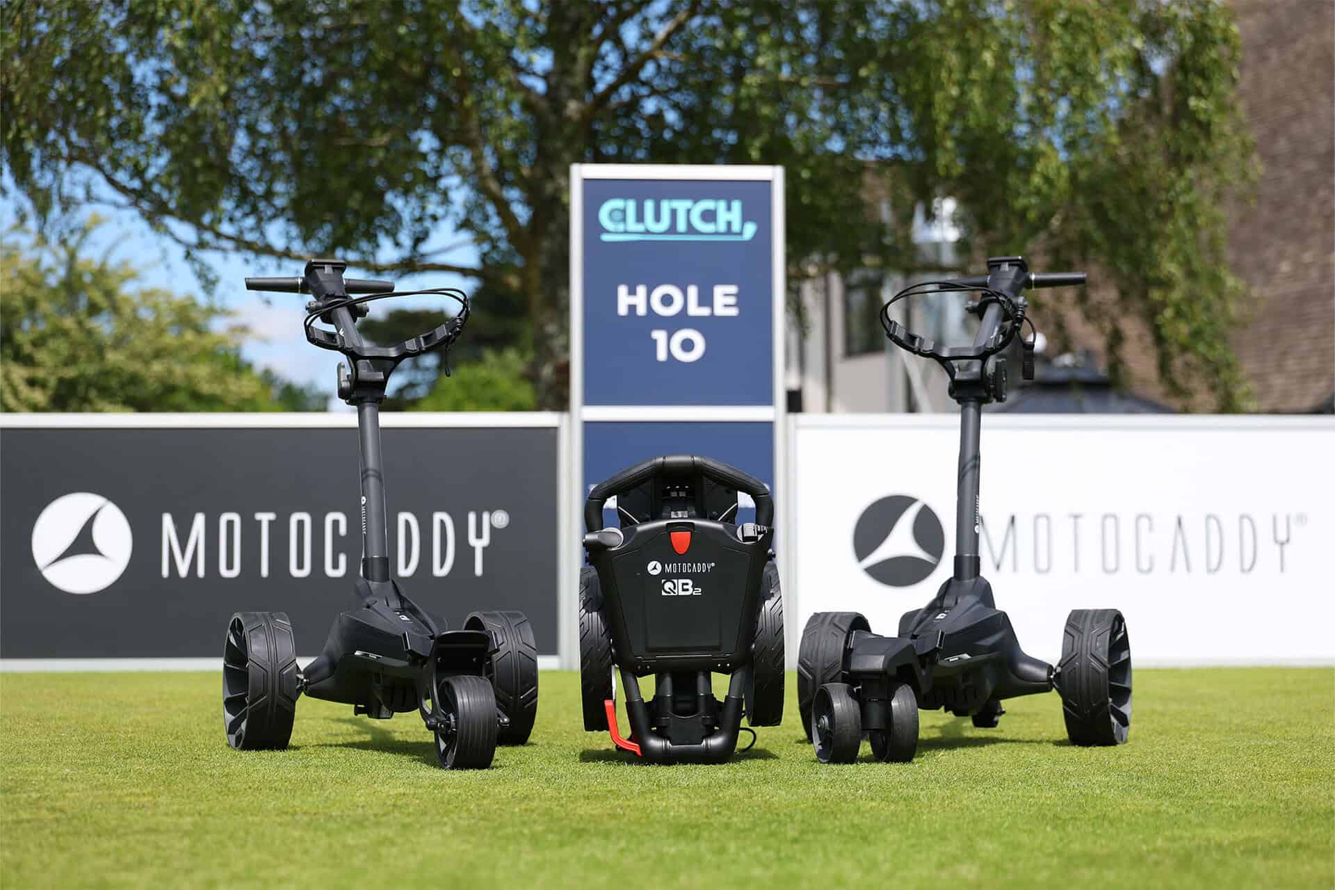 Motocaddy trolleys with signage | Source: Motocaddy