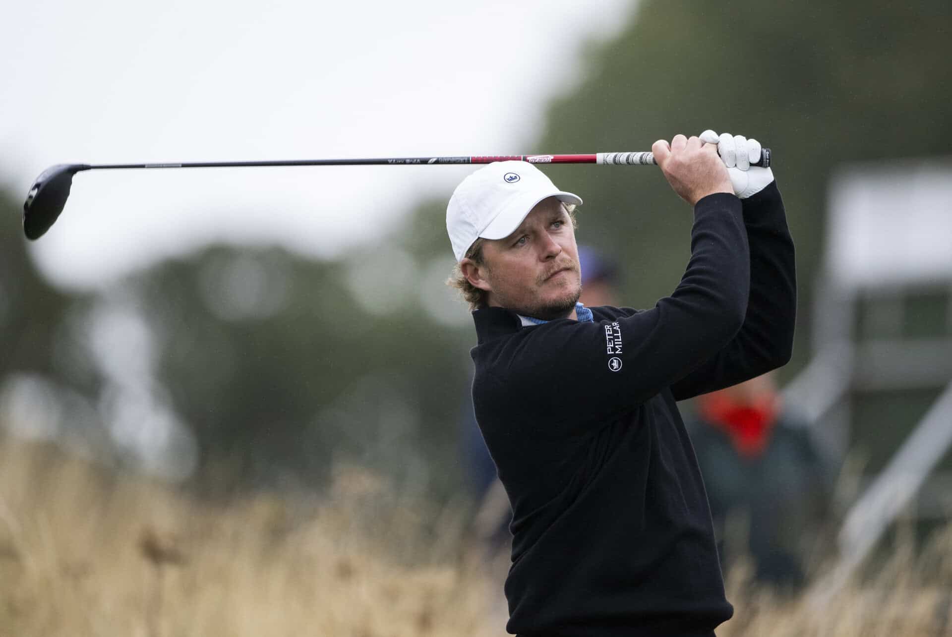 KELSO, SCOTLAND - AUGUST 6: Eddie Pepperell of England plays his shot on day one of the Scottish Challenge supported by The R&A 2026 at SCHLOSS Roxburghe on August 6, 2026 in Kelso, Scotland. (Photo by Paul Devlin/Getty Images)